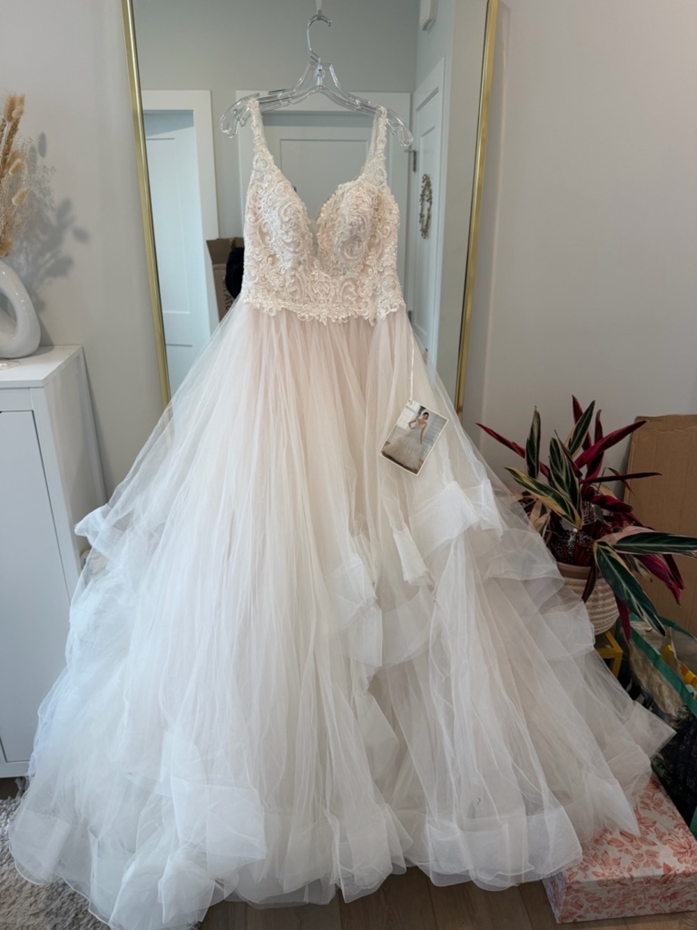 New Ivory Lace over champagne & Tulle Ball Gown Wedding Dress